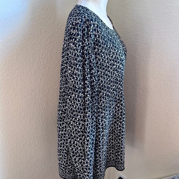 Max Studio black white rouched long sleeve loose fit Womens blouse 2XL plus - Picture 4 of 7